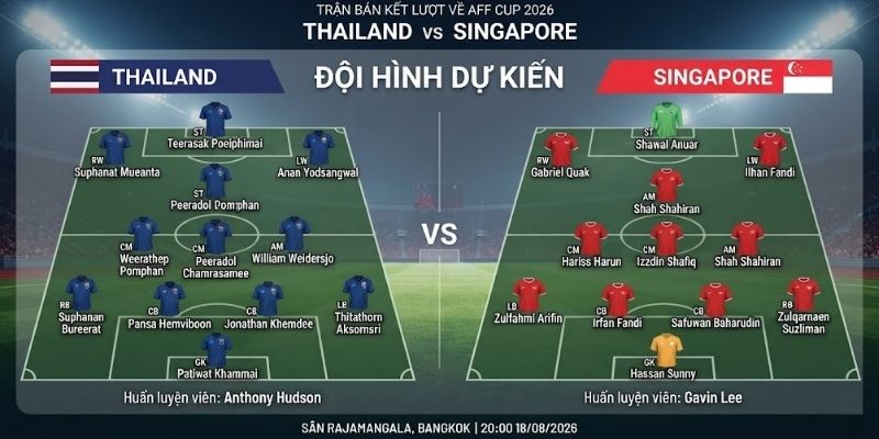 Danh sách cầu thủ Thái Lan vs Singapore dự kiến ra sân
